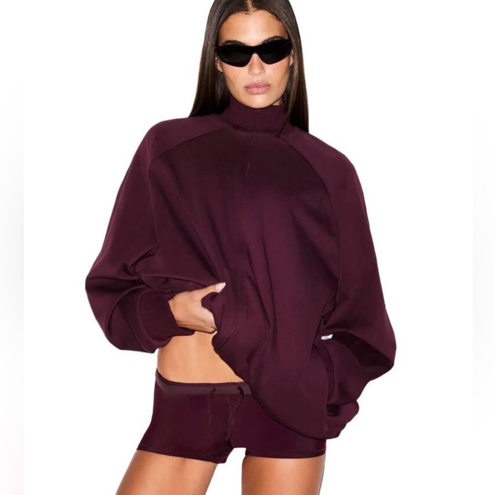 NWOT Nike SKIMS Matte Tricot Oversized Track Jacket in Currant, size Medium